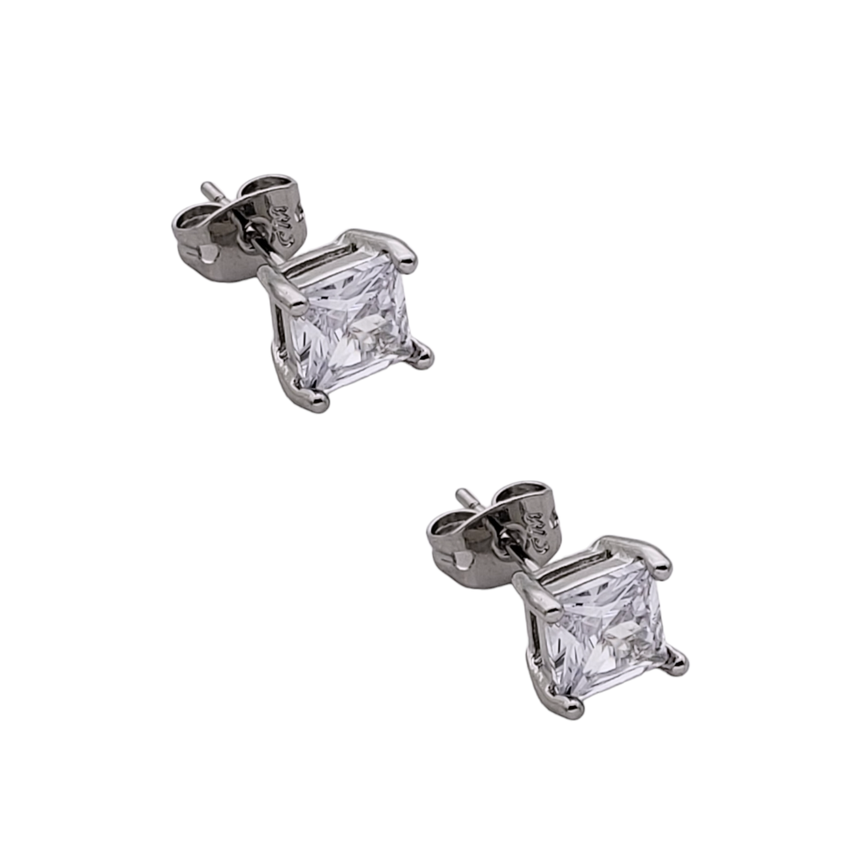 Aretes tipo broquel en rodio zircónia cuadrada