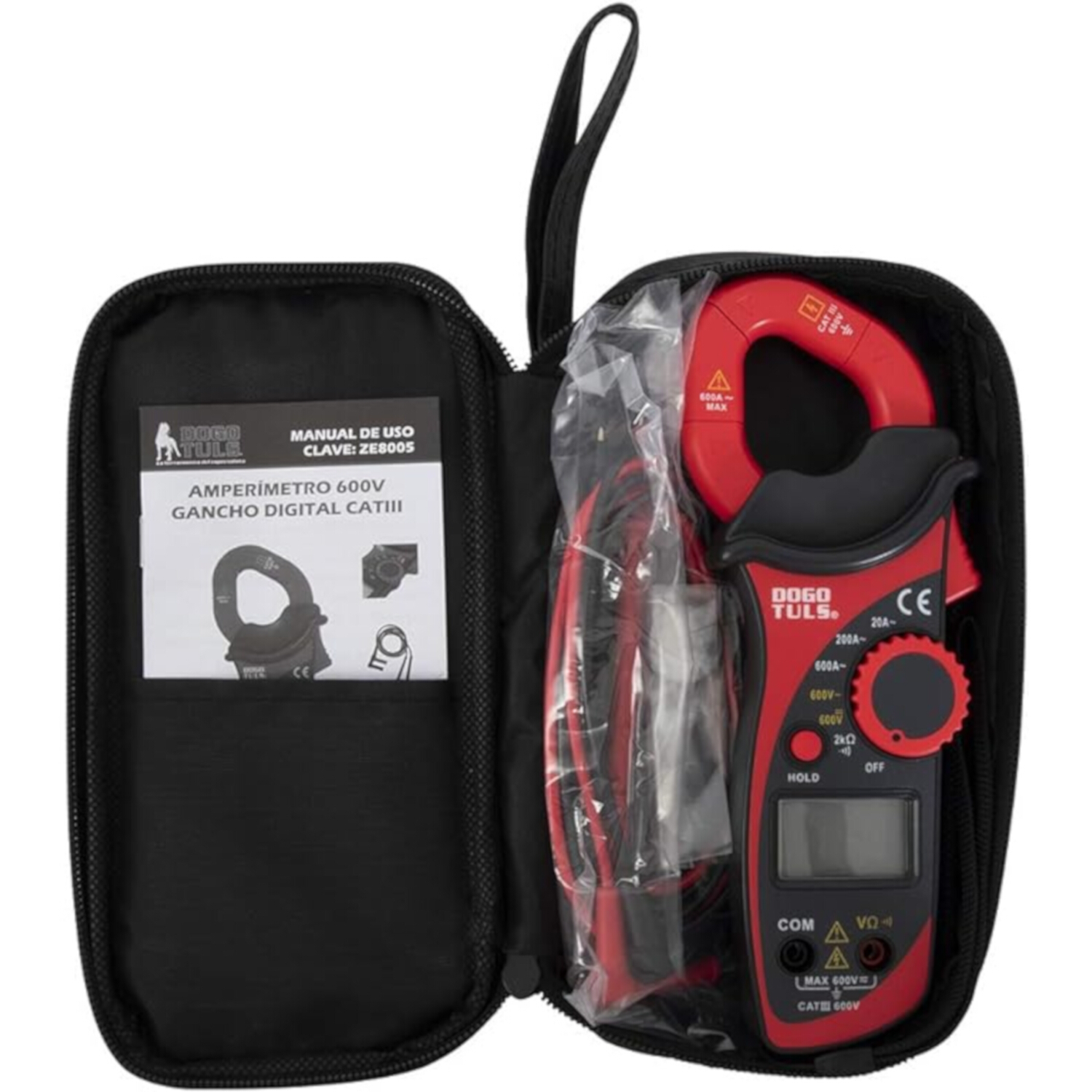 Amperímetro o Multimetro de Gancho Profesional Digital 600V Cat III Dogotuls ZE8005