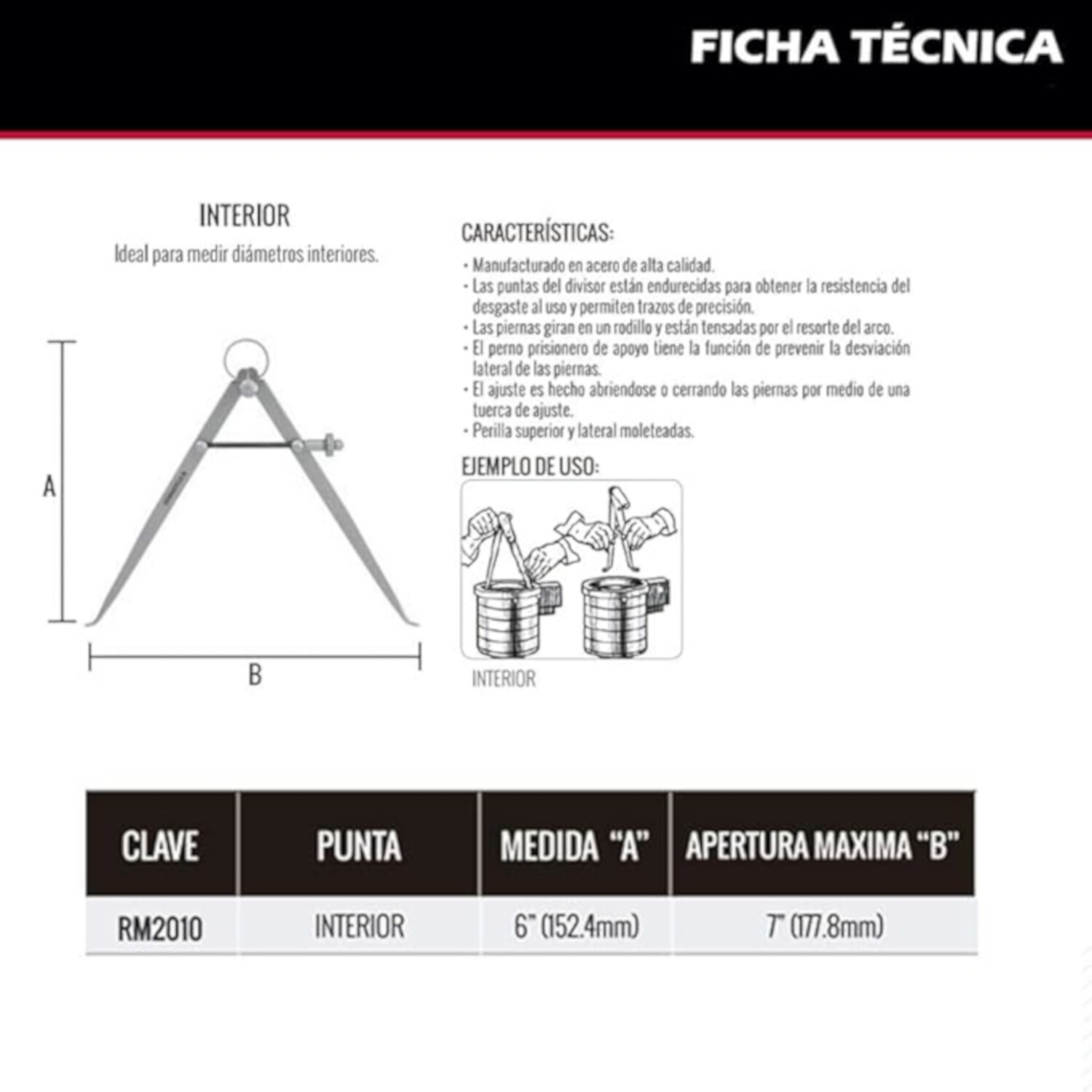 Dogotuls RM2010 Compas Punta Interior, 6"