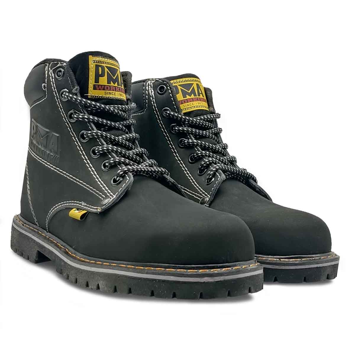 Bota Negro Nobuck Caballero Hombre Pma Industriales De Trabajo Sin/casquillo.