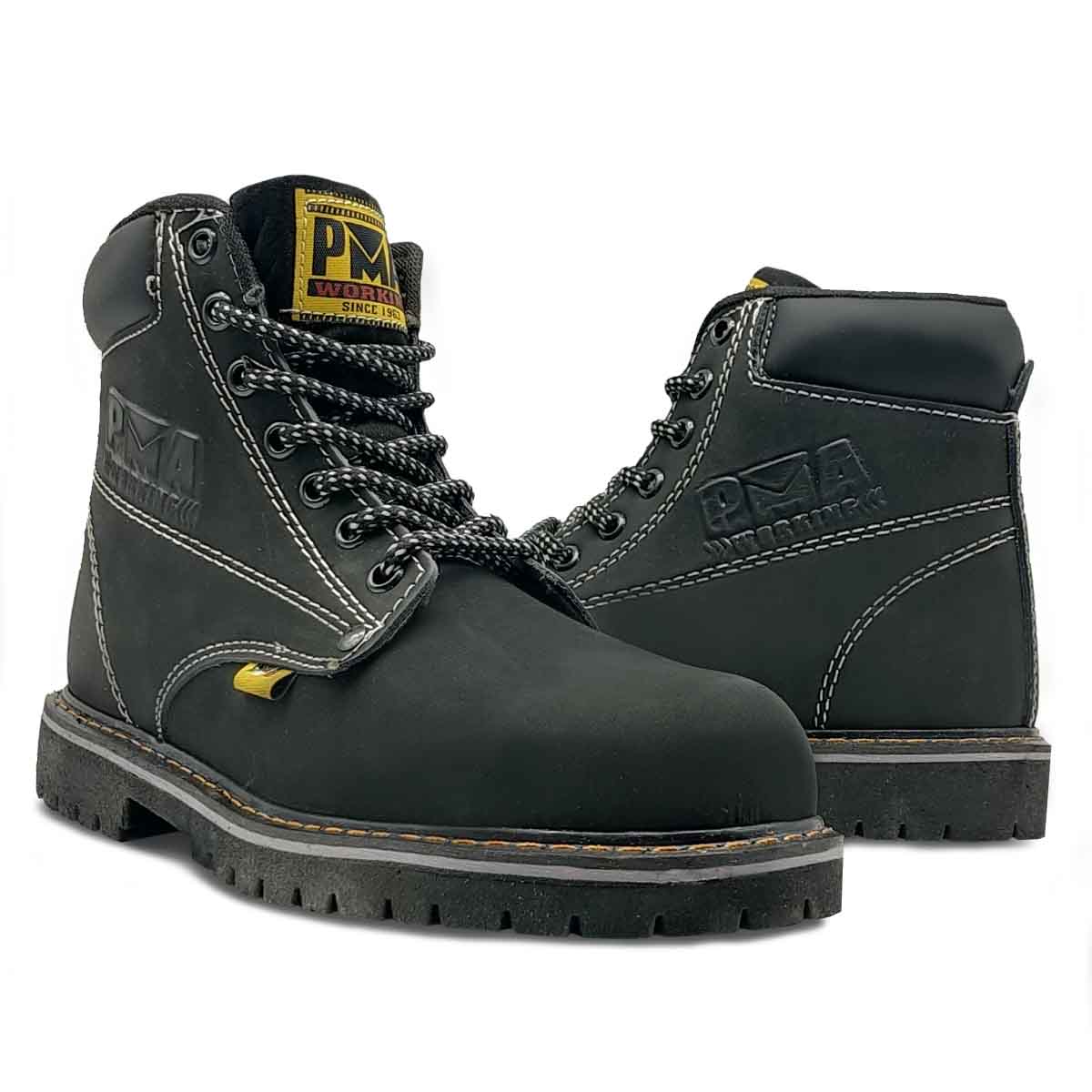 Bota Negro Nobuck Caballero Hombre Pma Industriales De Trabajo Sin/casquillo.