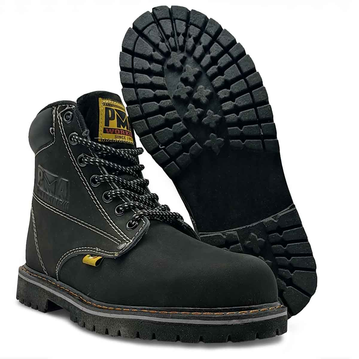 Bota Negro Nobuck Caballero Hombre Pma Industriales De Trabajo Sin/casquillo.