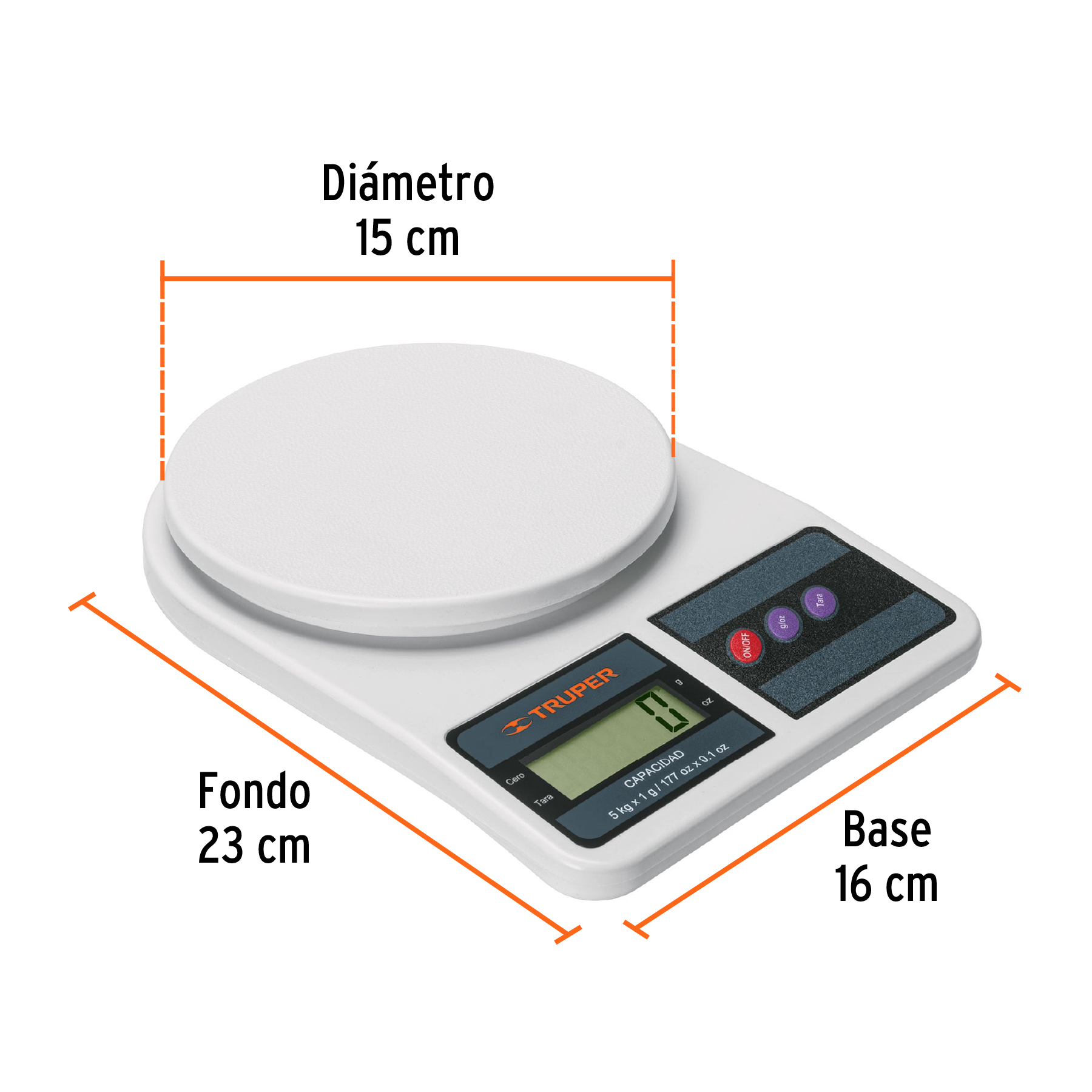 BÁSCULA CAPACIDAD 5 KG DIGITAL PARA COCINA, TRUPER 15161