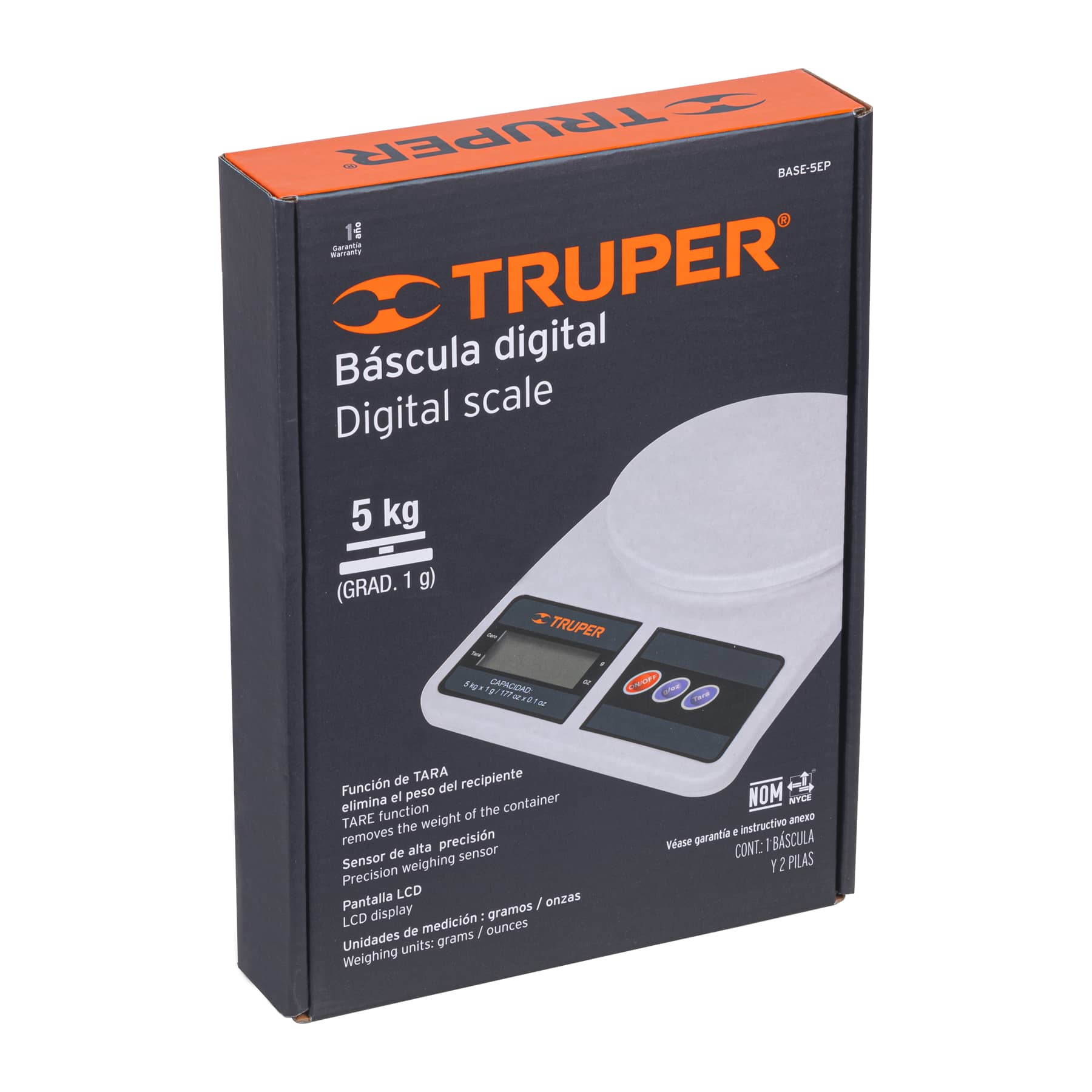 BÁSCULA CAPACIDAD 5 KG DIGITAL PARA COCINA, TRUPER 15161