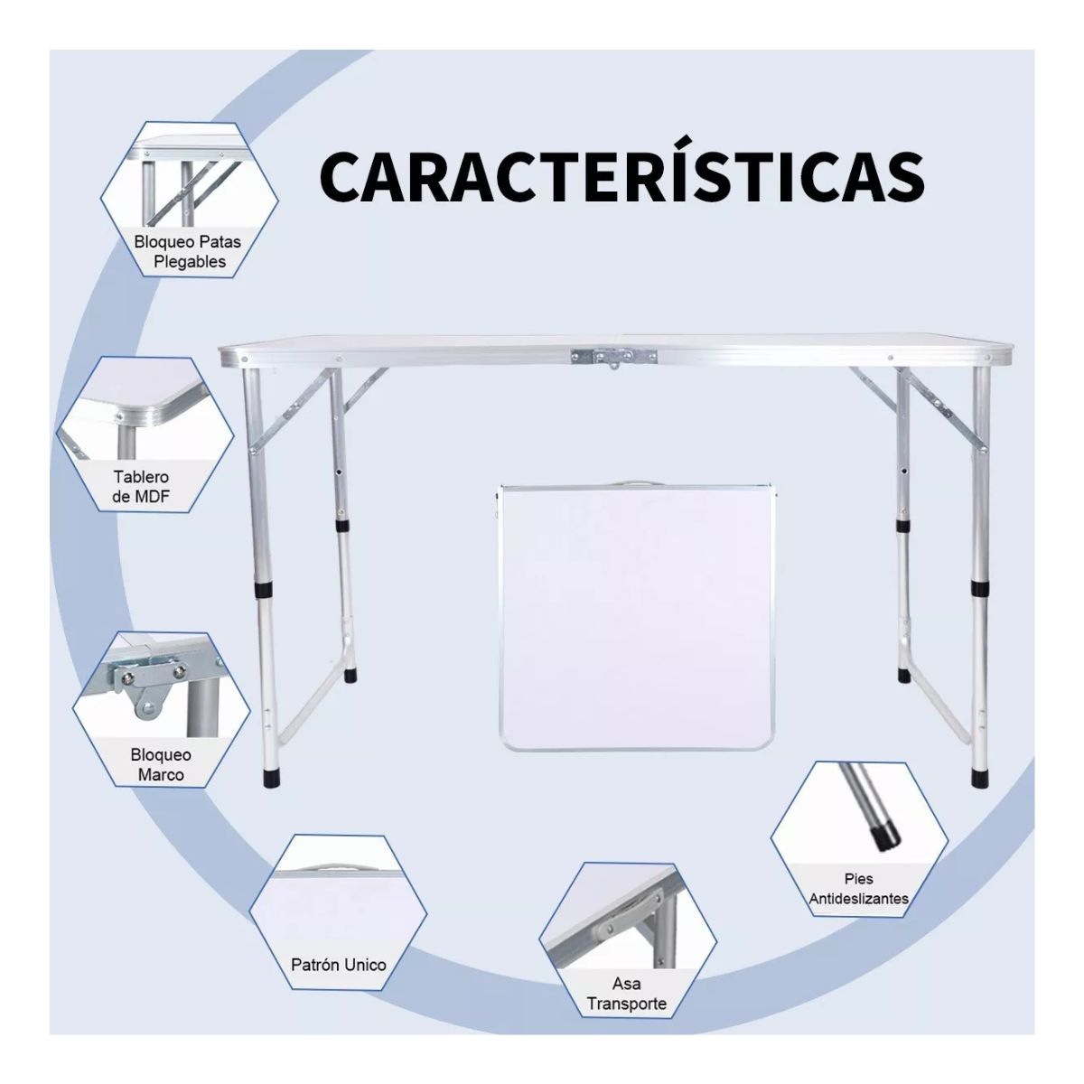Mesa Plegable Portafolio Portátil Jardín 1.2m + 2 Taburetes Blanco
