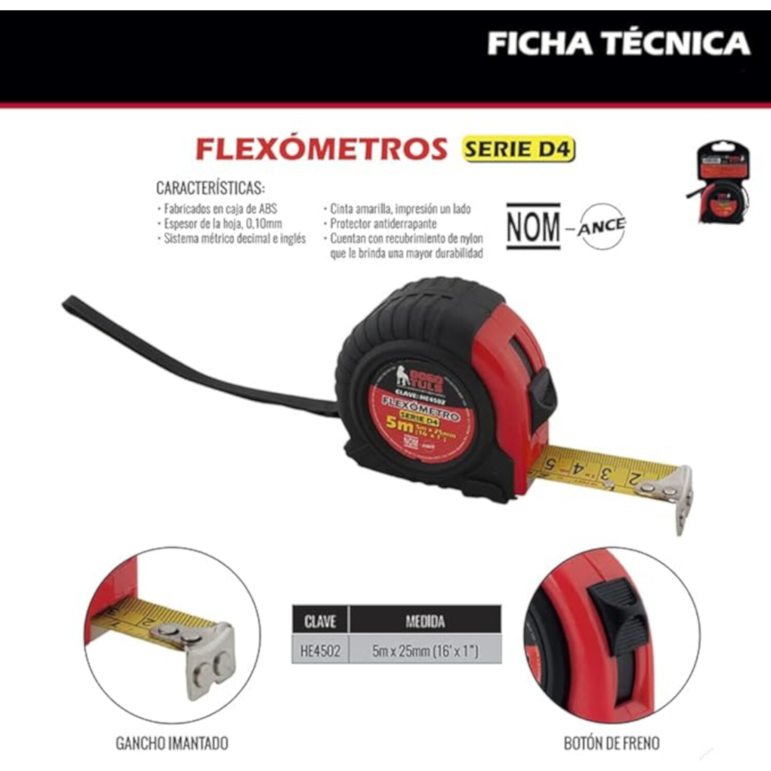 Ficha Tecnica Flexómetros en tarjeta plástica 3 m, Pretul