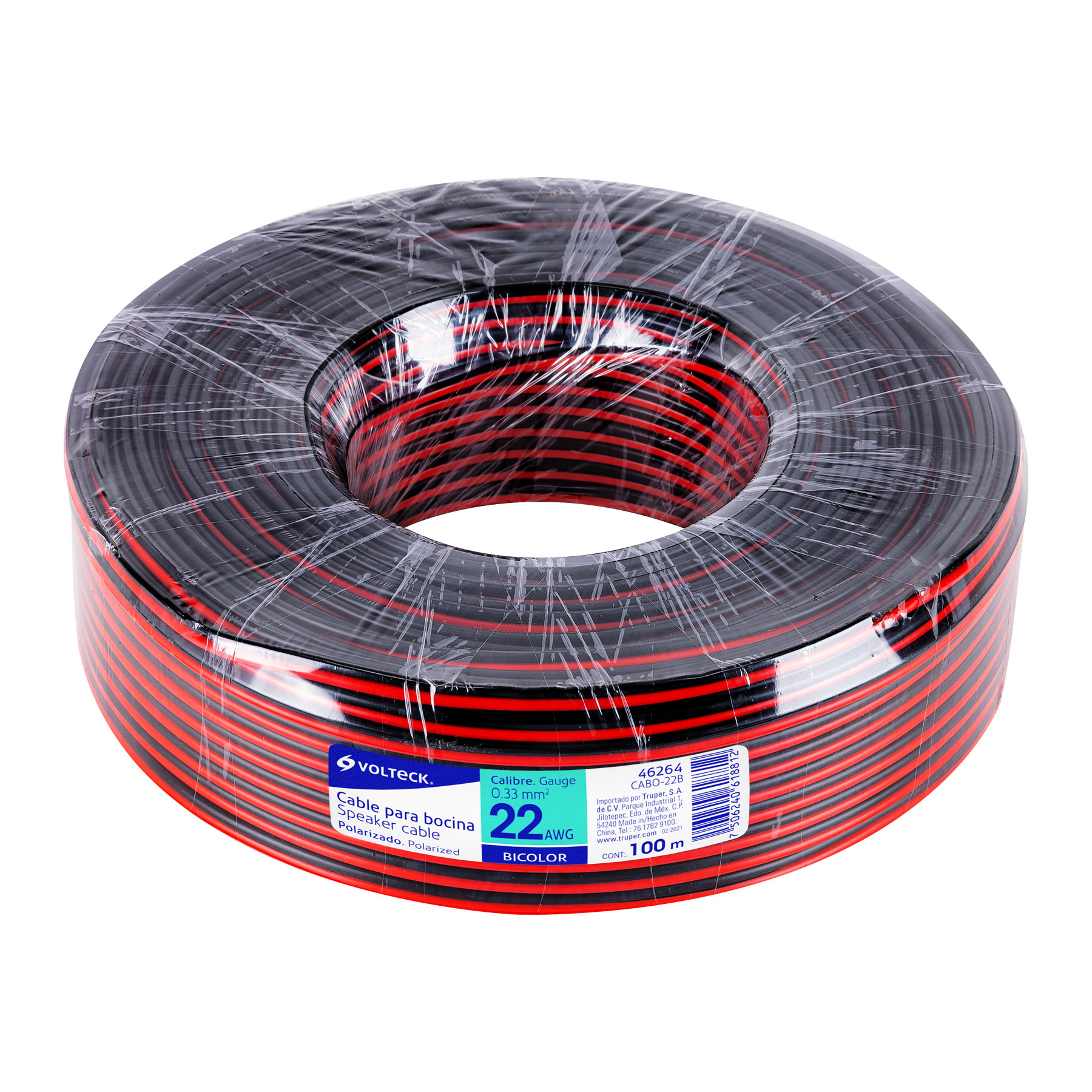 Mitzu® Cable bicolor de 22 AWG para sonido movil con rollo 100 m