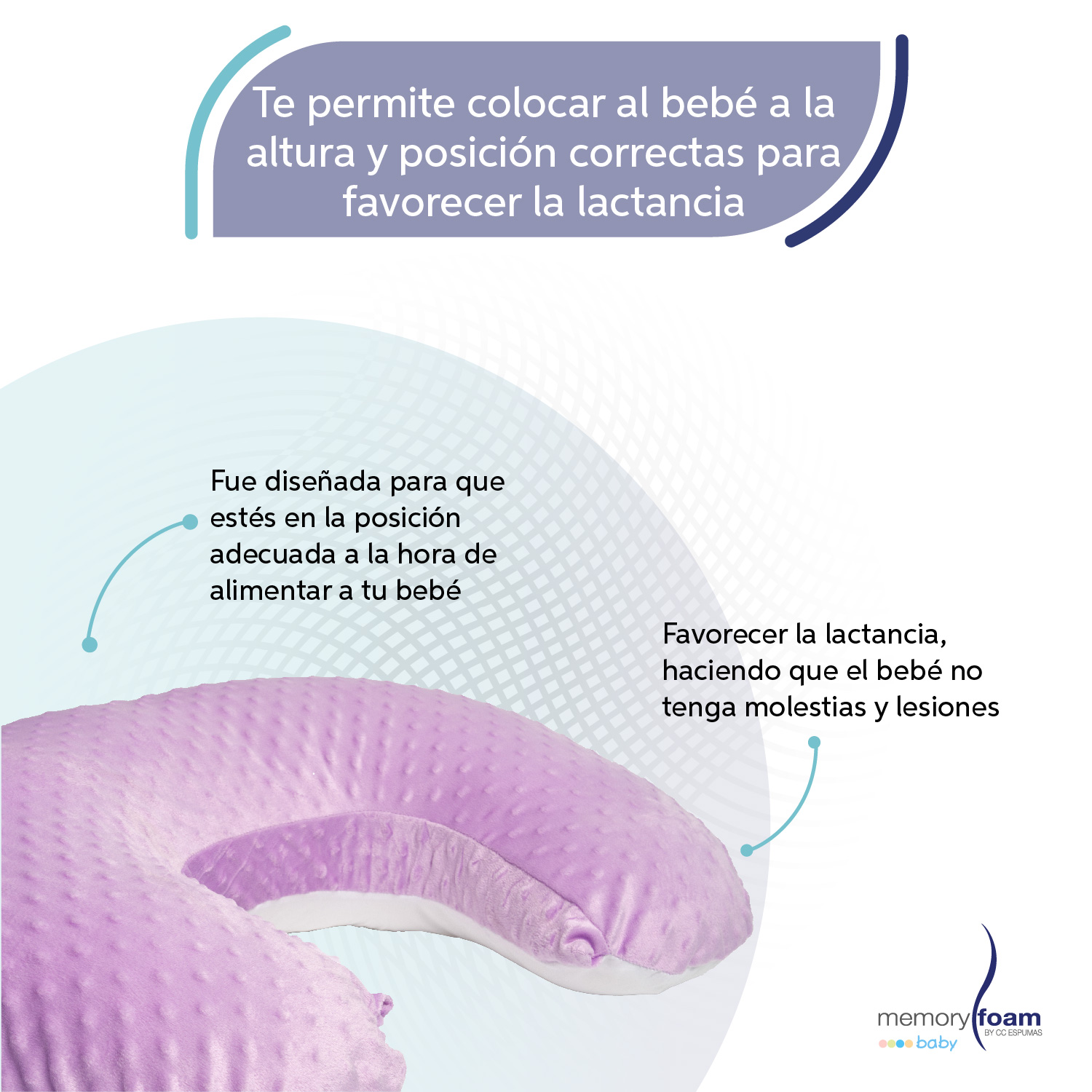 Memory Foam | Almohada De Lactancia/ Cojín para Alimentar Bebé con Biberón o Fórmula - Con Funda Lavable color Lila.