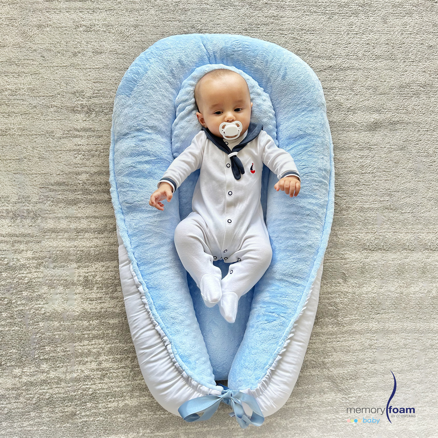 Memory Foam Nido Colecho de Bebés Cuna Portátil Camita Bebé Color Azul.