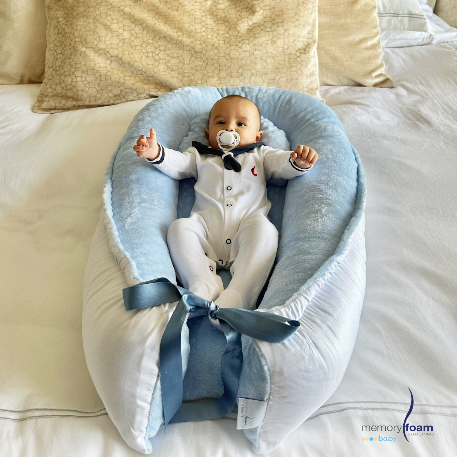 Memory Foam Nido Colecho de Bebés Cuna Portátil Camita Bebé Color Azul.