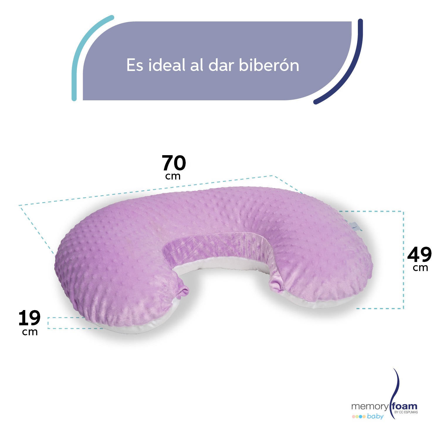 Memory Foam | Almohada De Lactancia/ Cojín para Alimentar Bebé con Biberón o Fórmula - Con Funda Lavable color Lila.