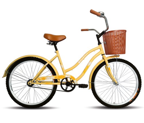 Bicicleta Vintage Beach Cruiser Rodada 24 Con Canasta Y Timbre-Beige
