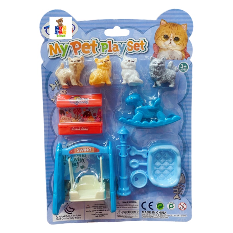 Mini Set Mascotas Juguete Con Accesorios Perros Gatos 3pz