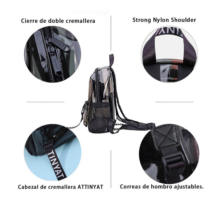 Mochila Transparente De Moda Casual Impermeable Para Mujer negro