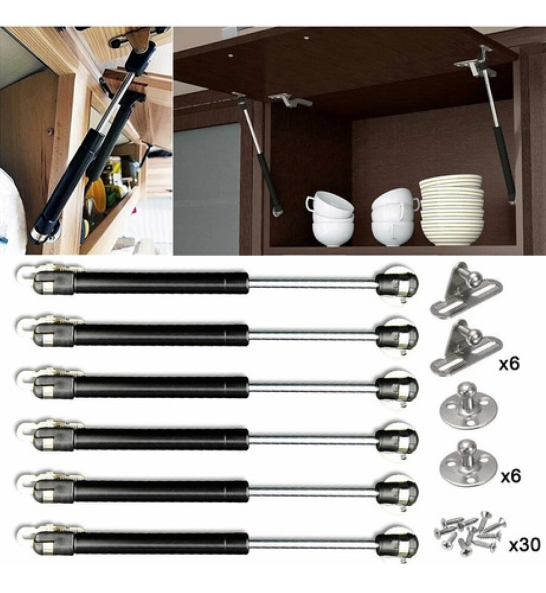 Pistón Elevable De Gas Amortiguador Para Puertas Alacenas Negro