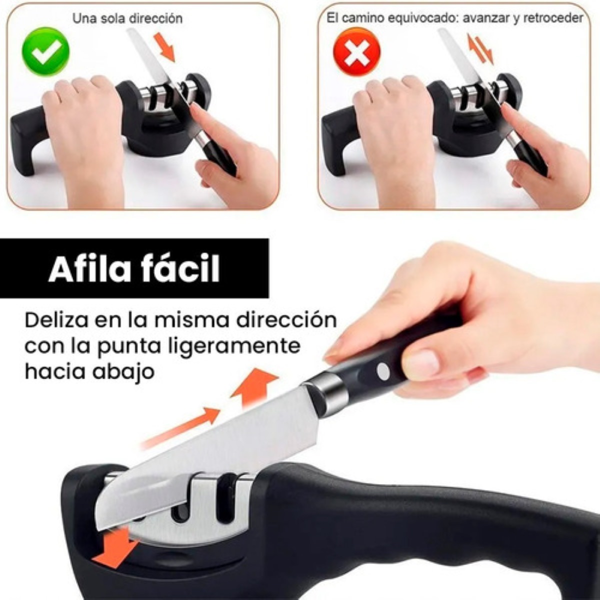 Afilador de cuchillos de acero inoxidable, herramienta de cocina  profesional de 3 etapas