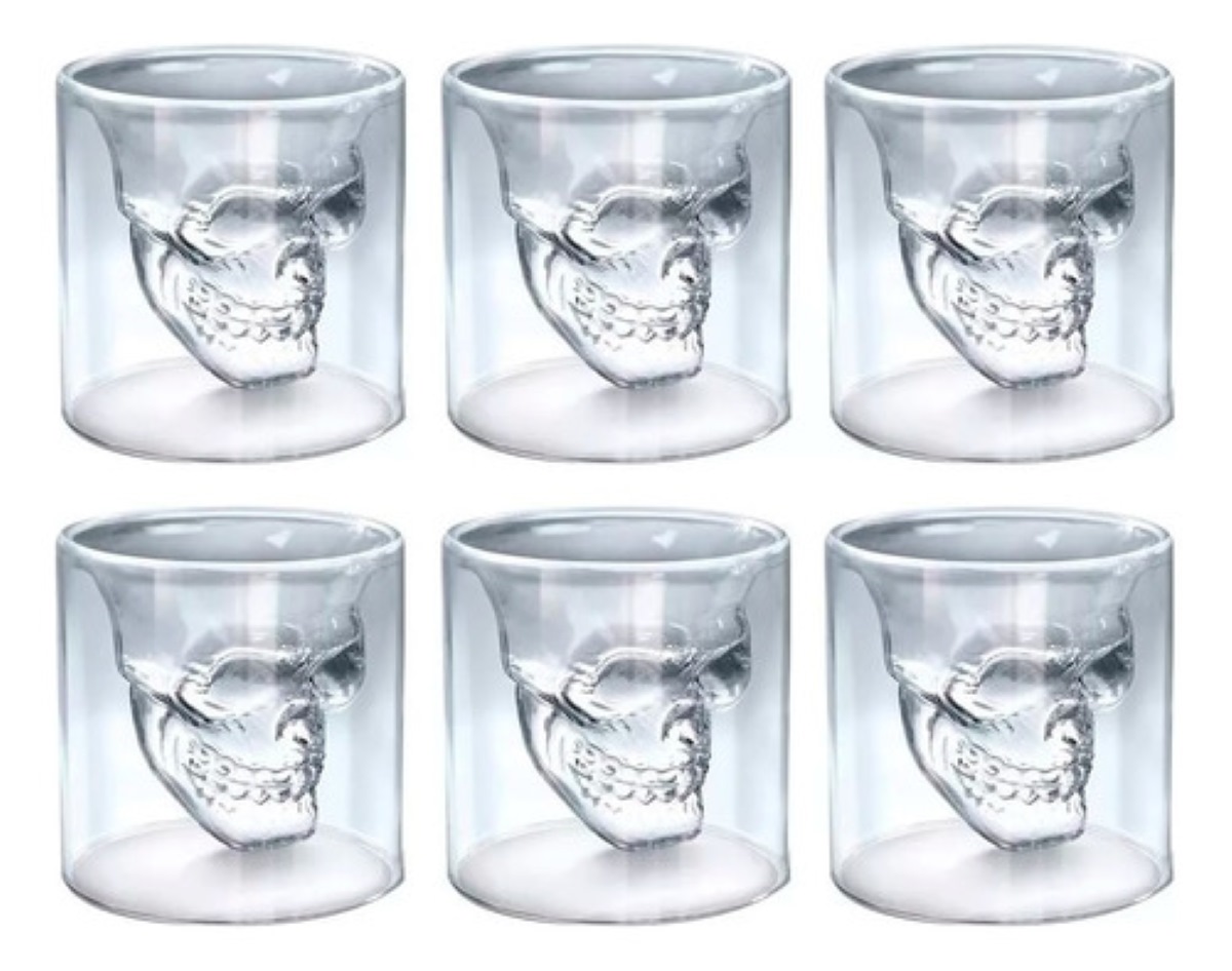 Pack 6 Vasos Calaca Shot Tequilero Vaso Vidrio Calavera 75ml Transparente
