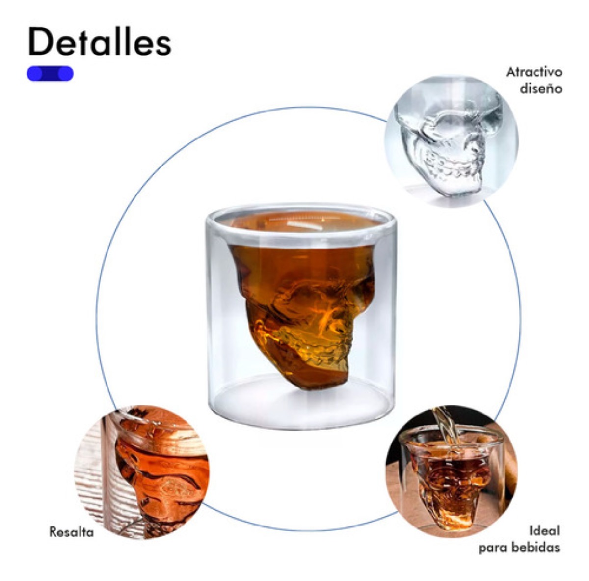 Pack 6 Vasos Calaca Shot Tequilero Vaso Vidrio Calavera 75ml Transparente