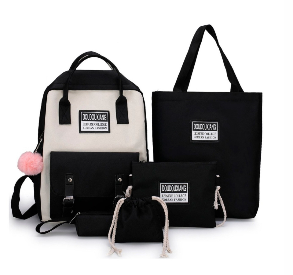 Mochilas Set 5 Pzs Escolar Bolsas Lapicera Negra