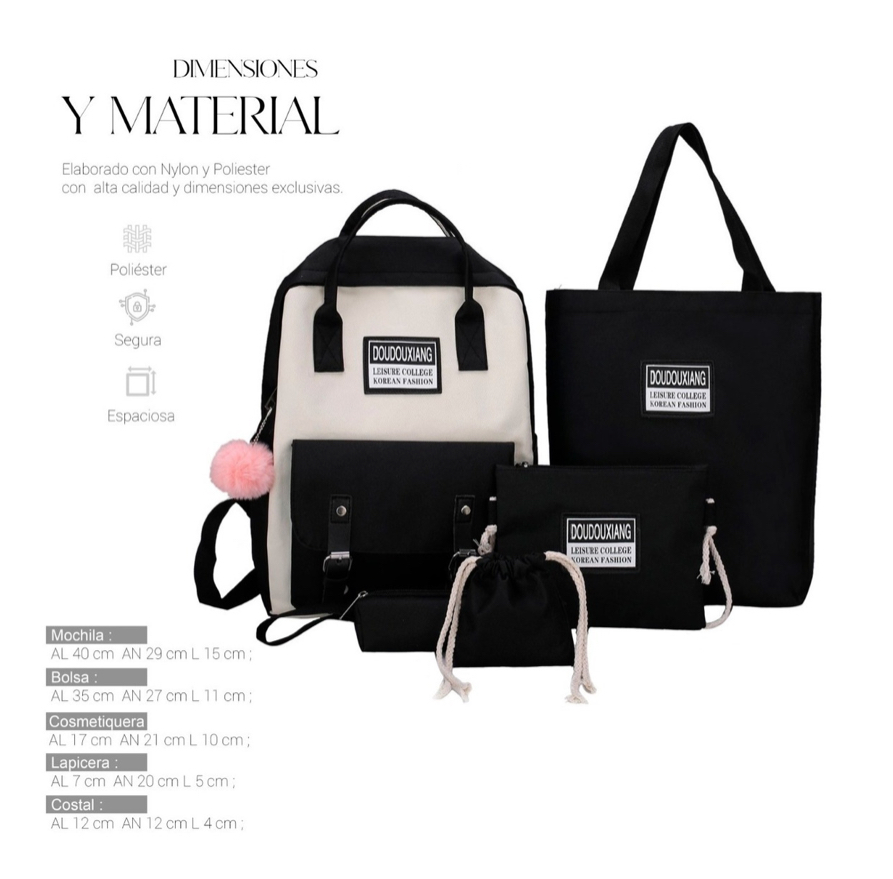 Mochilas Set 5 Pzs Escolar Bolsas Lapicera Negra