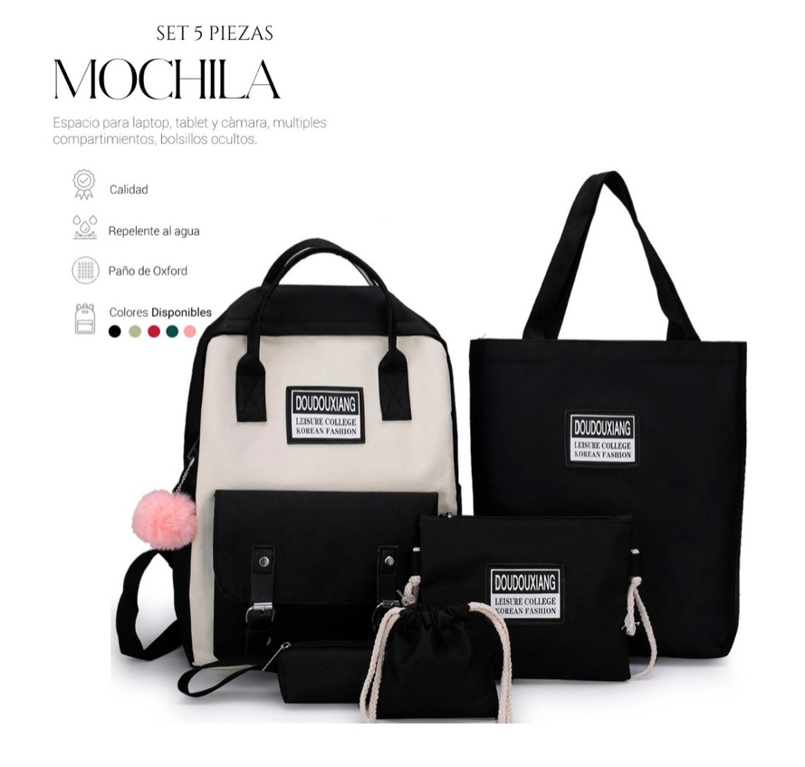Mochilas Set 5 Pzs Escolar Bolsas Lapicera Negra