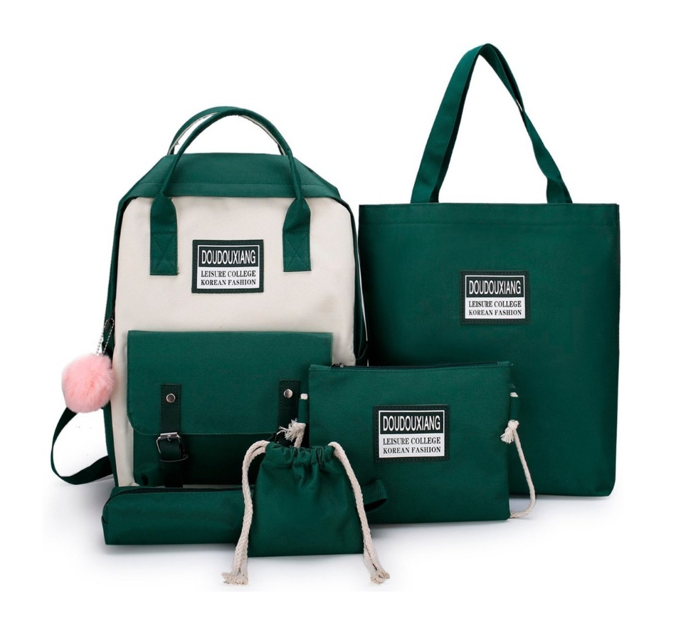 Mochilas Set 5 Pzs Escolar Bolsas Lapicera Verde