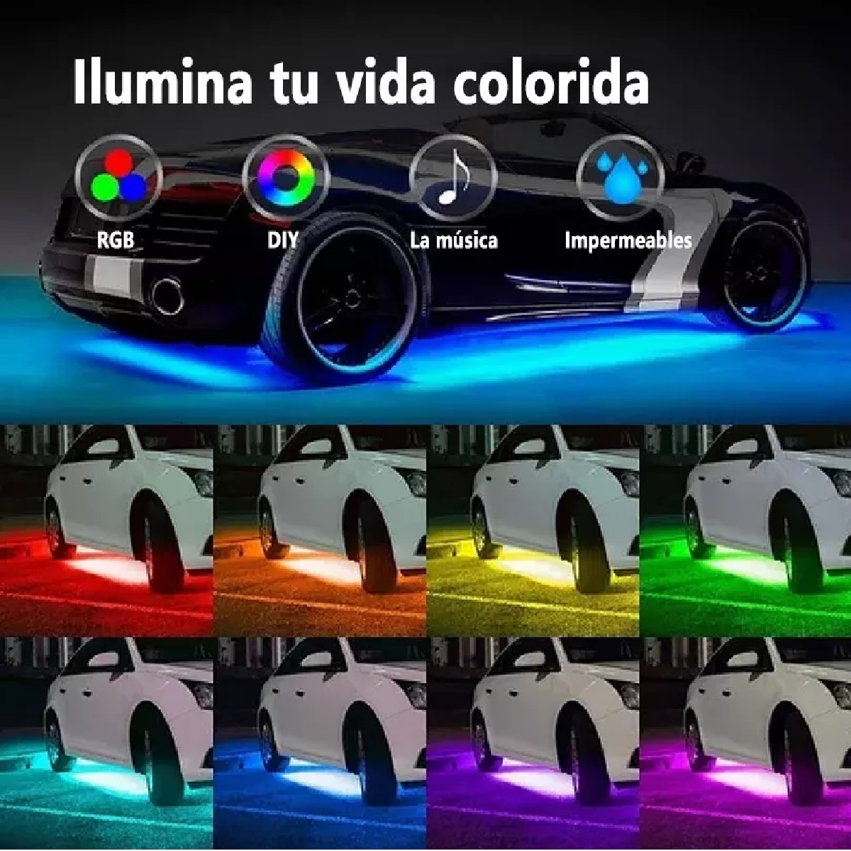 Juego De 4 Tira Led Rgb Para Tubo De Auto Coche Chasis