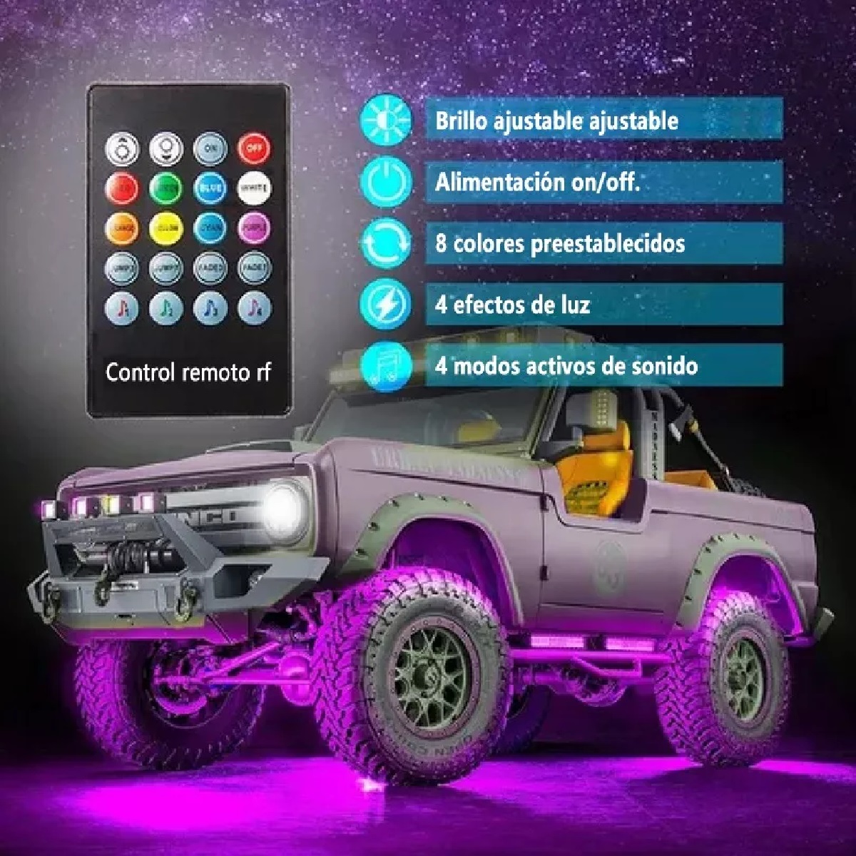 Juego De 4 Tira Led Rgb Para Tubo De Auto Coche Chasis