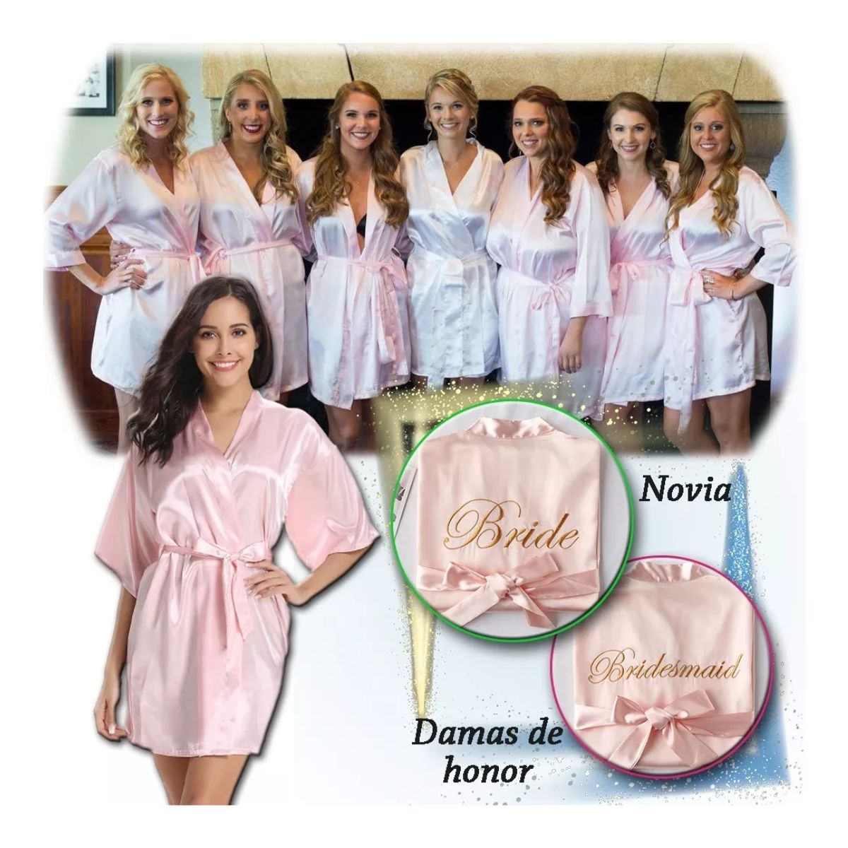 Batas Para Novias Bordada Suave Pijamas Dama Novia Rosa 55-70 KG