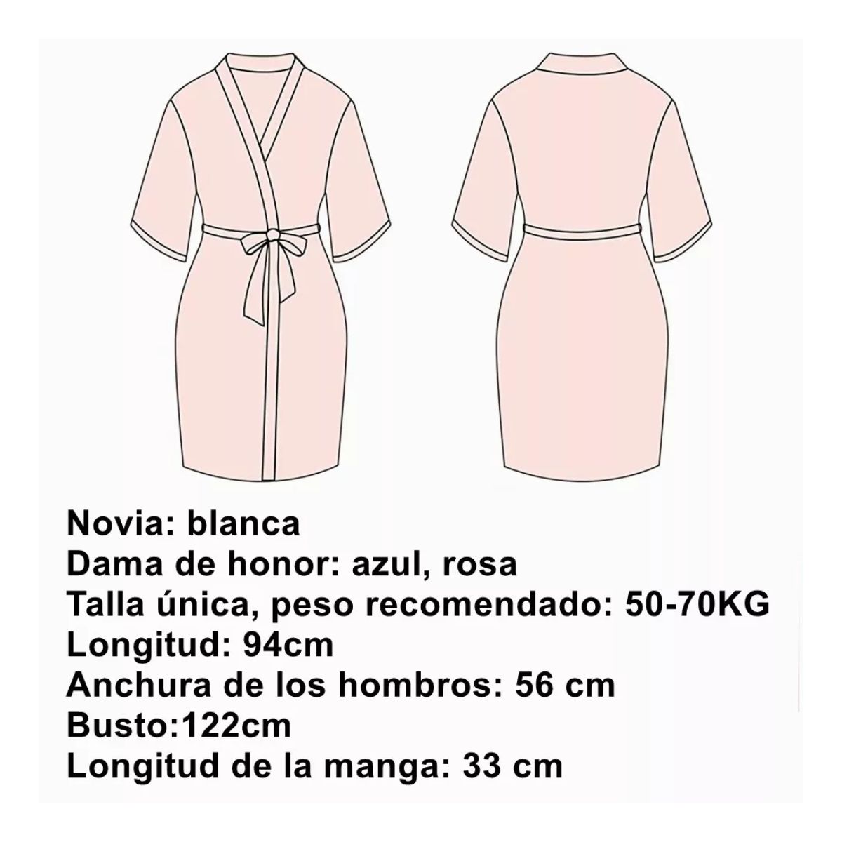 Batas Para Novias Bordada Suave Pijamas Dama Novia Rosa 55-70 KG