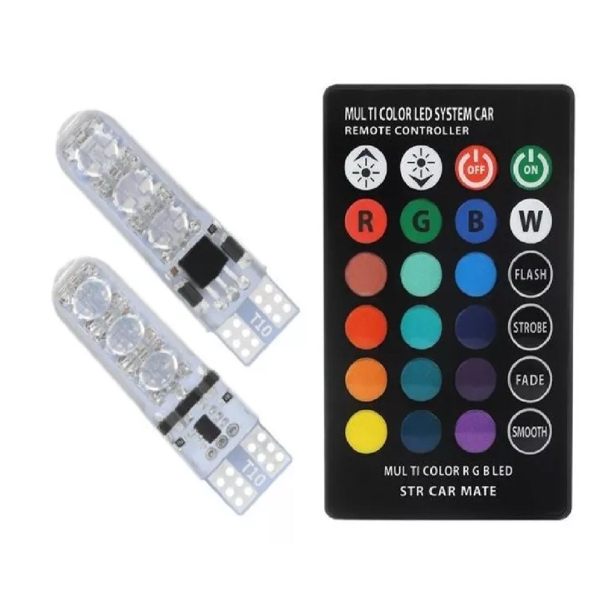 Kit Focos T10 Rgb Con Estrobo Control Remoto Led Pellizco