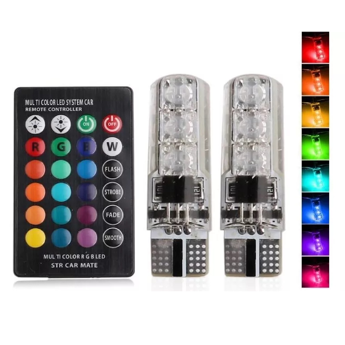 Kit Focos T10 Rgb Con Estrobo Control Remoto Led Pellizco