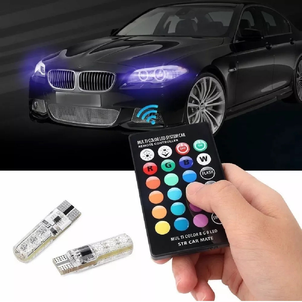 Kit Focos T10 Rgb Con Estrobo Control Remoto Led Pellizco