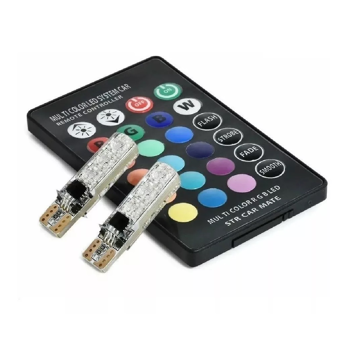 Kit Focos T10 Rgb Con Estrobo Control Remoto Led Pellizco