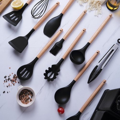 Culinary Couture - Juego de utensilios de cocina de silicona, juego de 24  utensilios de cocina de silicona negra para utensilios de cocina