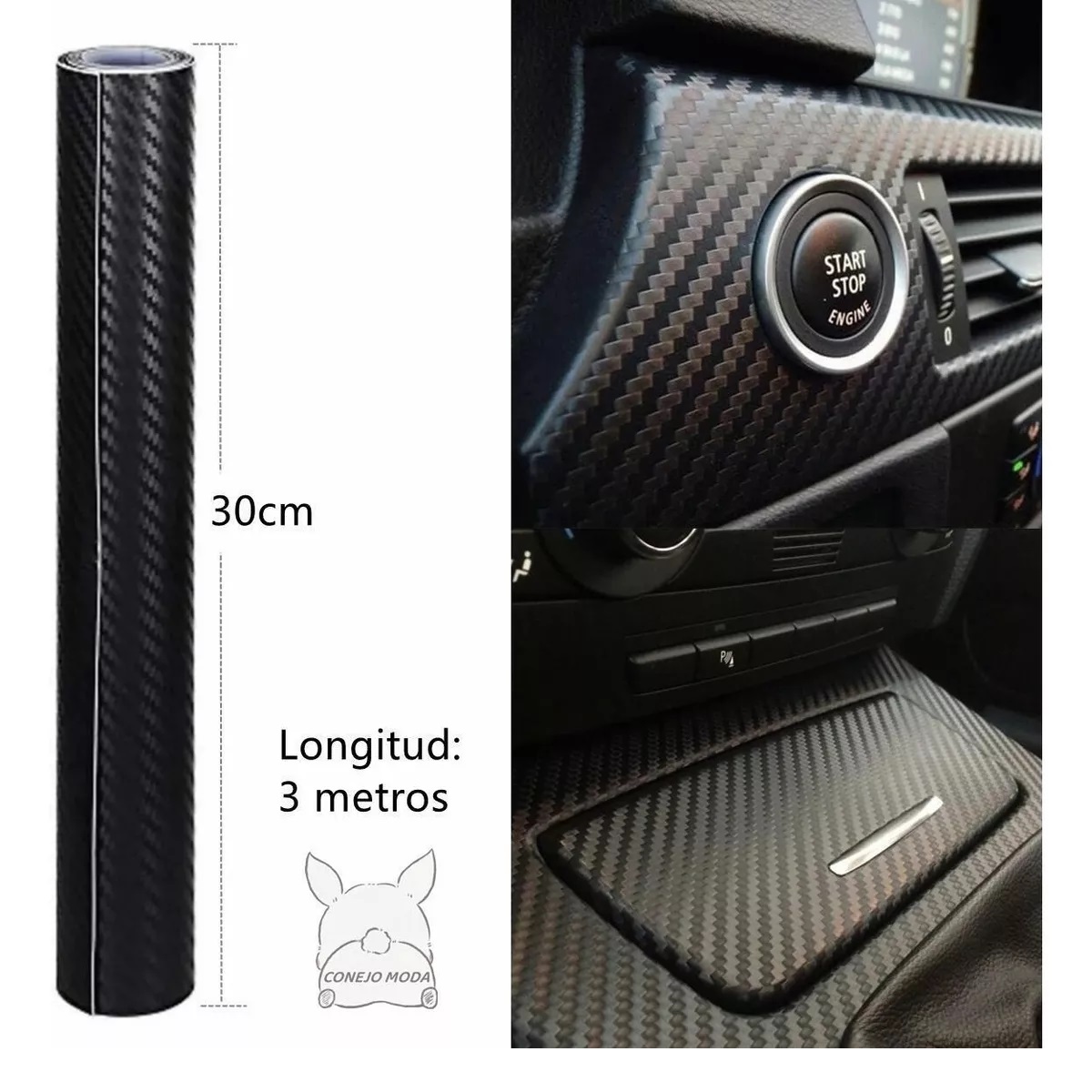 Vinilo Fibra Carbono Automotriz Coche Carro Pegatina 30cmx3m