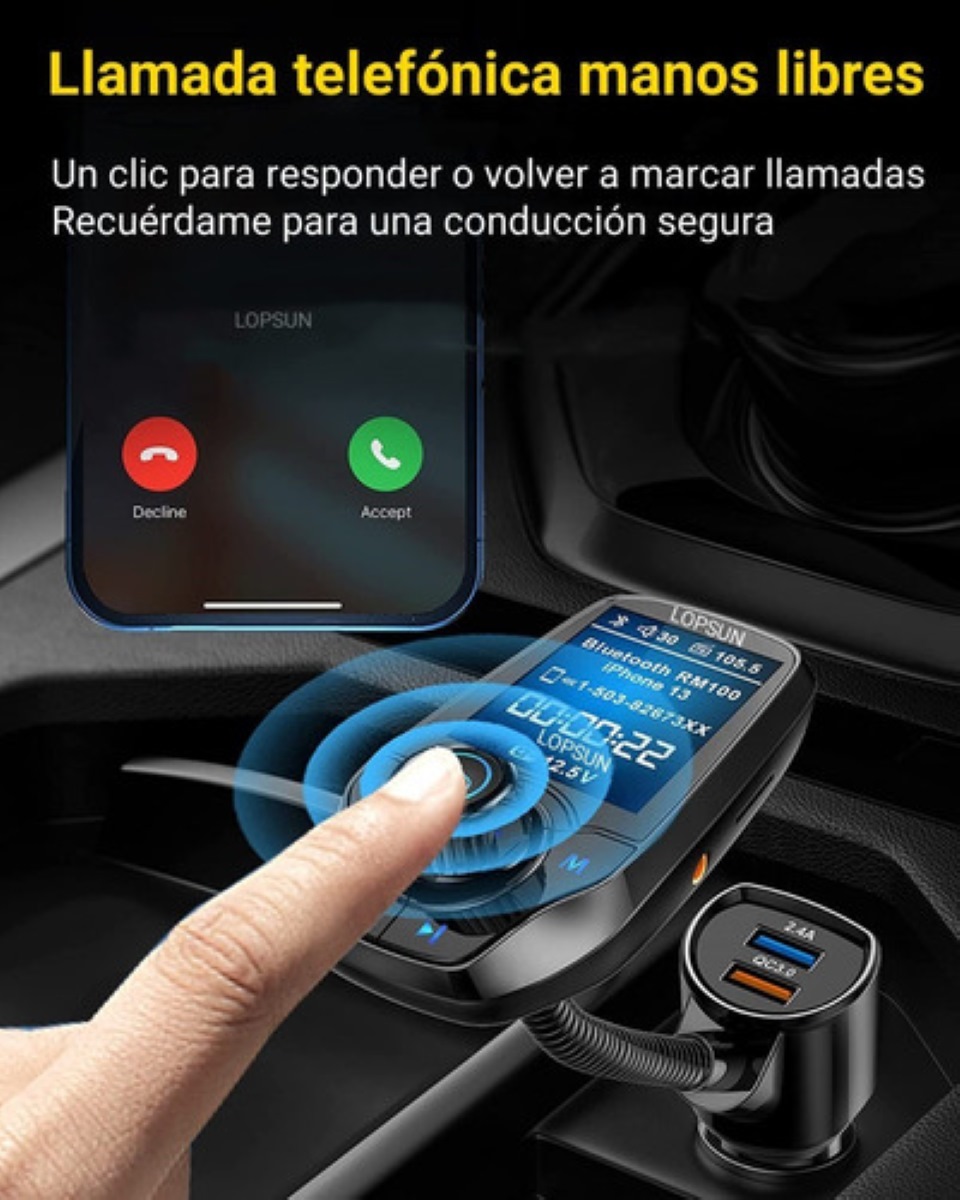 Receptor Transmisor Bluetooth Fm De Música Mp3 Manos Libres Neghro