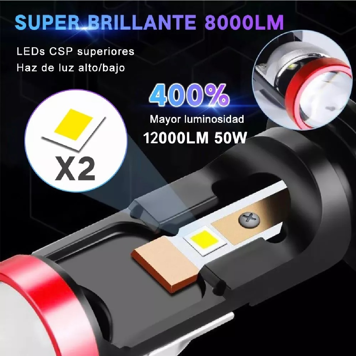 Juego de bombillas LED H4 CSP 50W 8000 lm