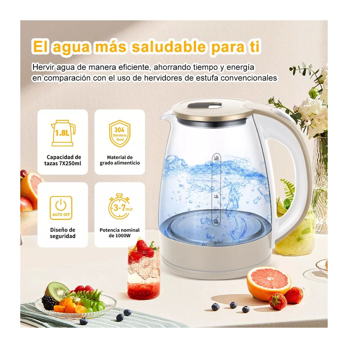 Tetera Electrica Hervidor Eléctrico Jarra Para Café Té 1.8l Blanco