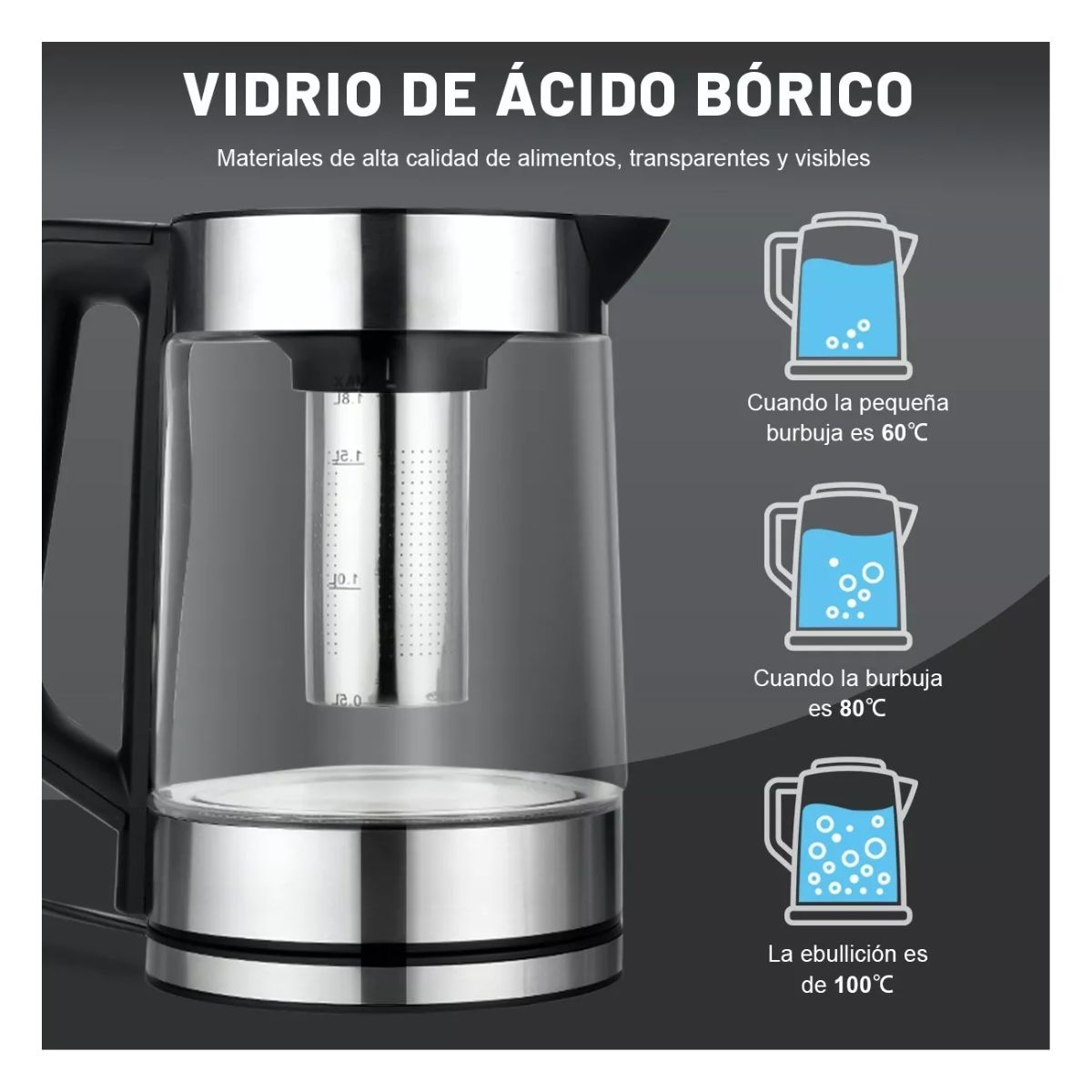 Jarra Eléctrica,teteras Eléctrico 1.8 L, Hervidor De Vidrio