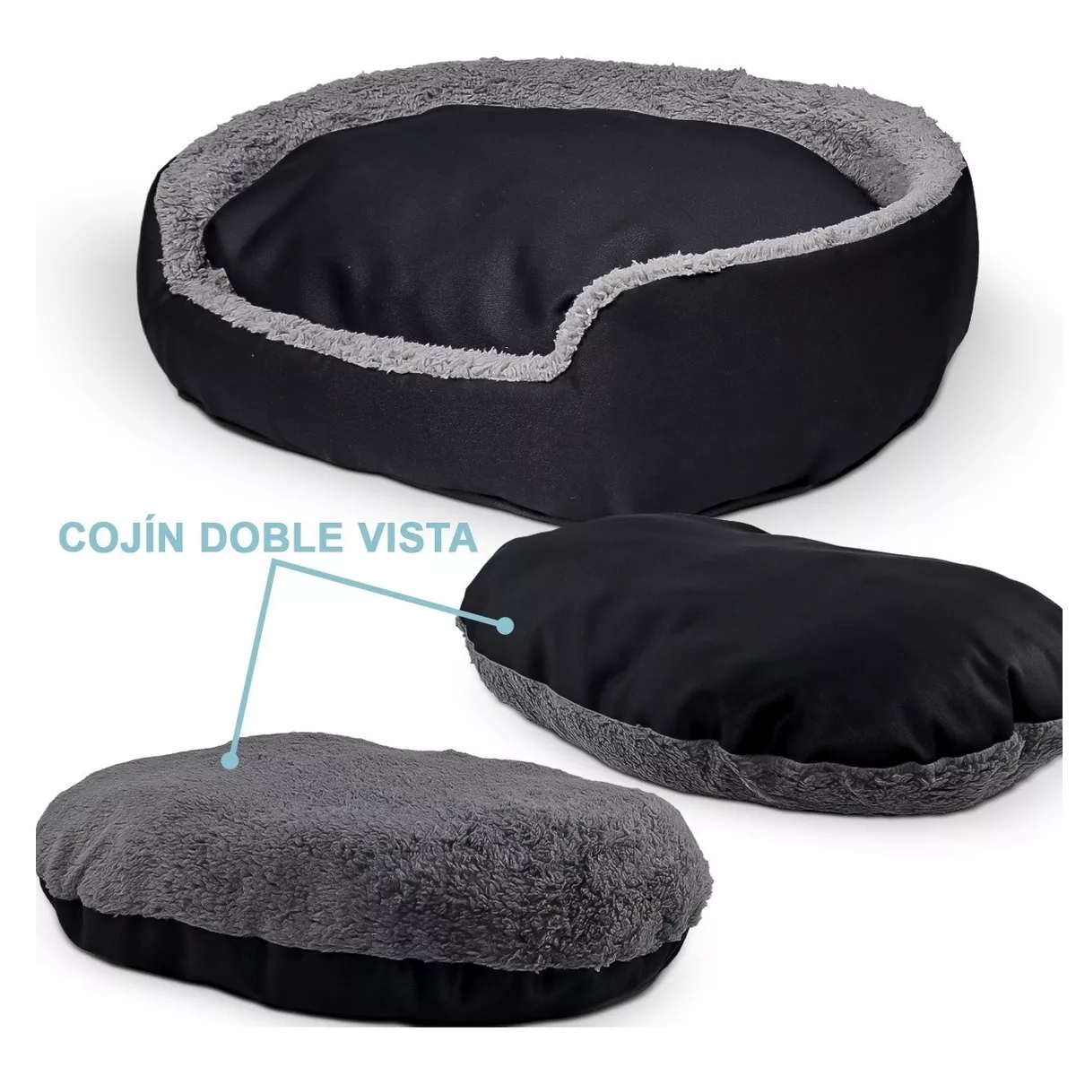 Cama Doble Vista Para Perro Pequeño O Gato Oxford Gris