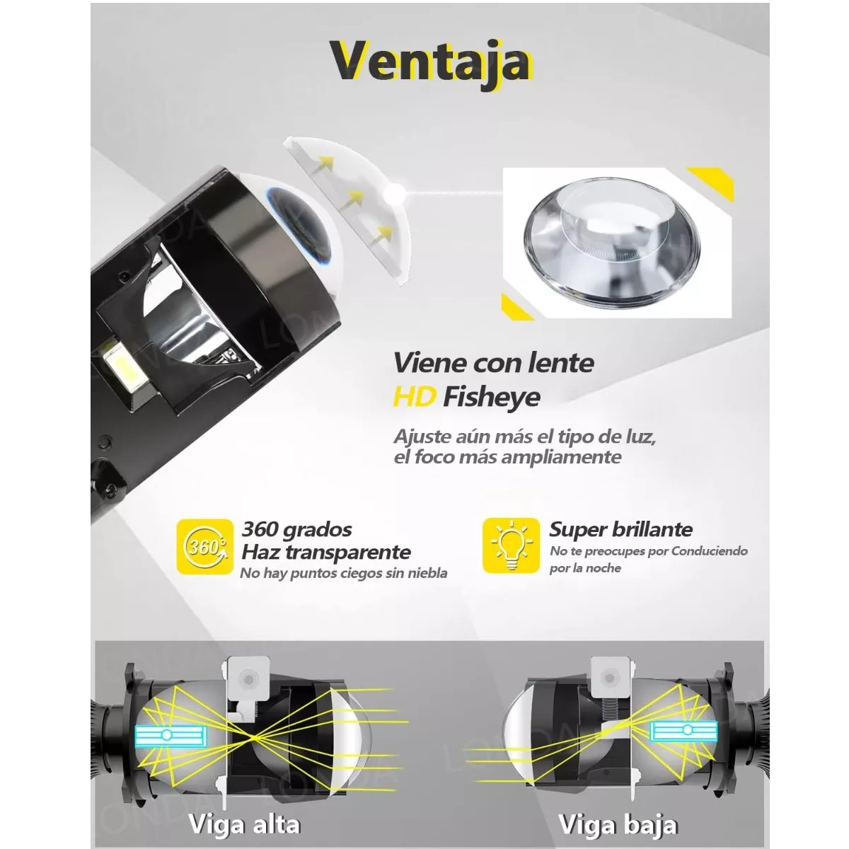 Par Focos Led H4 Lupa Alta Y Baja Auto Motocicleta