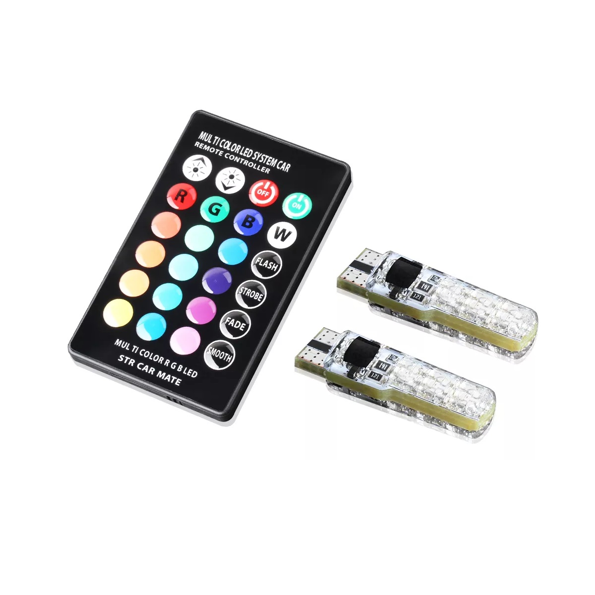 Par Foco Led T10 W5w Pellizco Rgb Con Estrobo Control Remoto 2 Pzas
