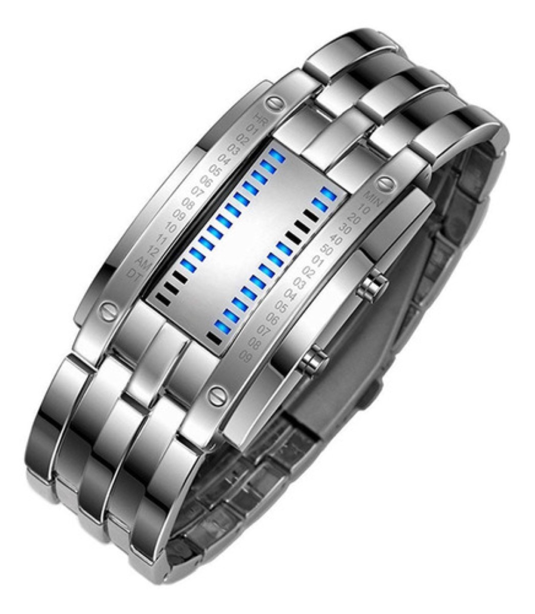 Reloj Led Binario Modelo E-men Moda Estilo Robot Gris