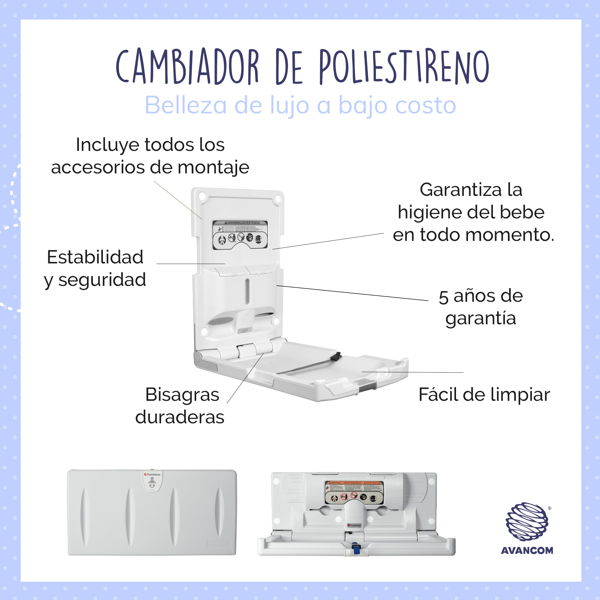 Cambiador De Pañales Bebe Plegable Y Rigido Para Pared Vertical