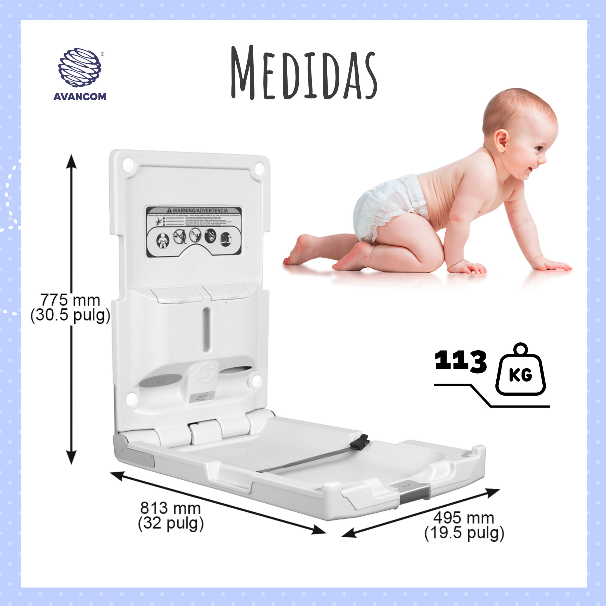 Cambiador De Pañales Bebe Plegable Y Rigido Para Pared Vertical