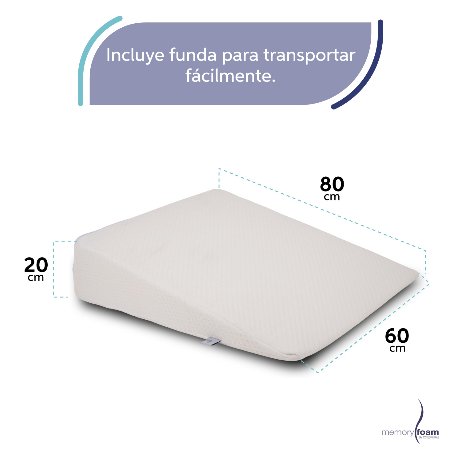 MEMORY FOAM Cojín Antireflujo Adultos Cuña Antireflujo para Adultos Blanca 80 cm x 60 cm x 20 cm 100% de Memory Foam