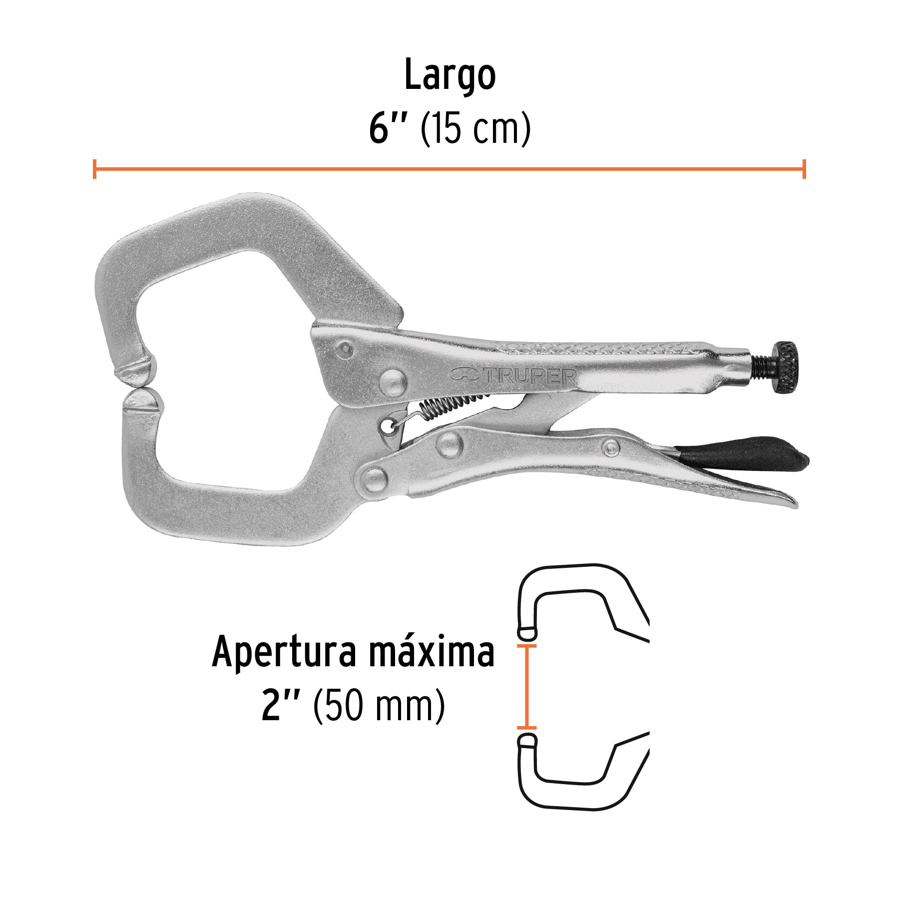 PINZA DE PRESIÓN 6" TIPO "C" CON MORDAZA FIJA, TRUPER 17416