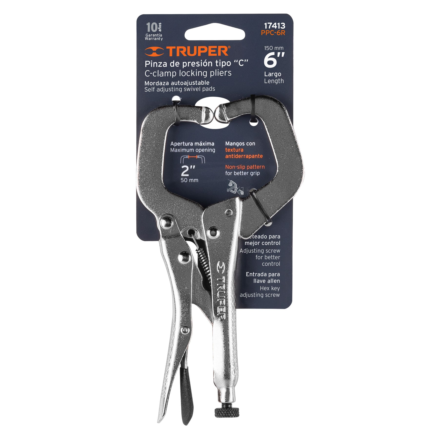 PINZA DE PRESIÓN 6" TIPO "C" CON MORDAZA FIJA, TRUPER 17416