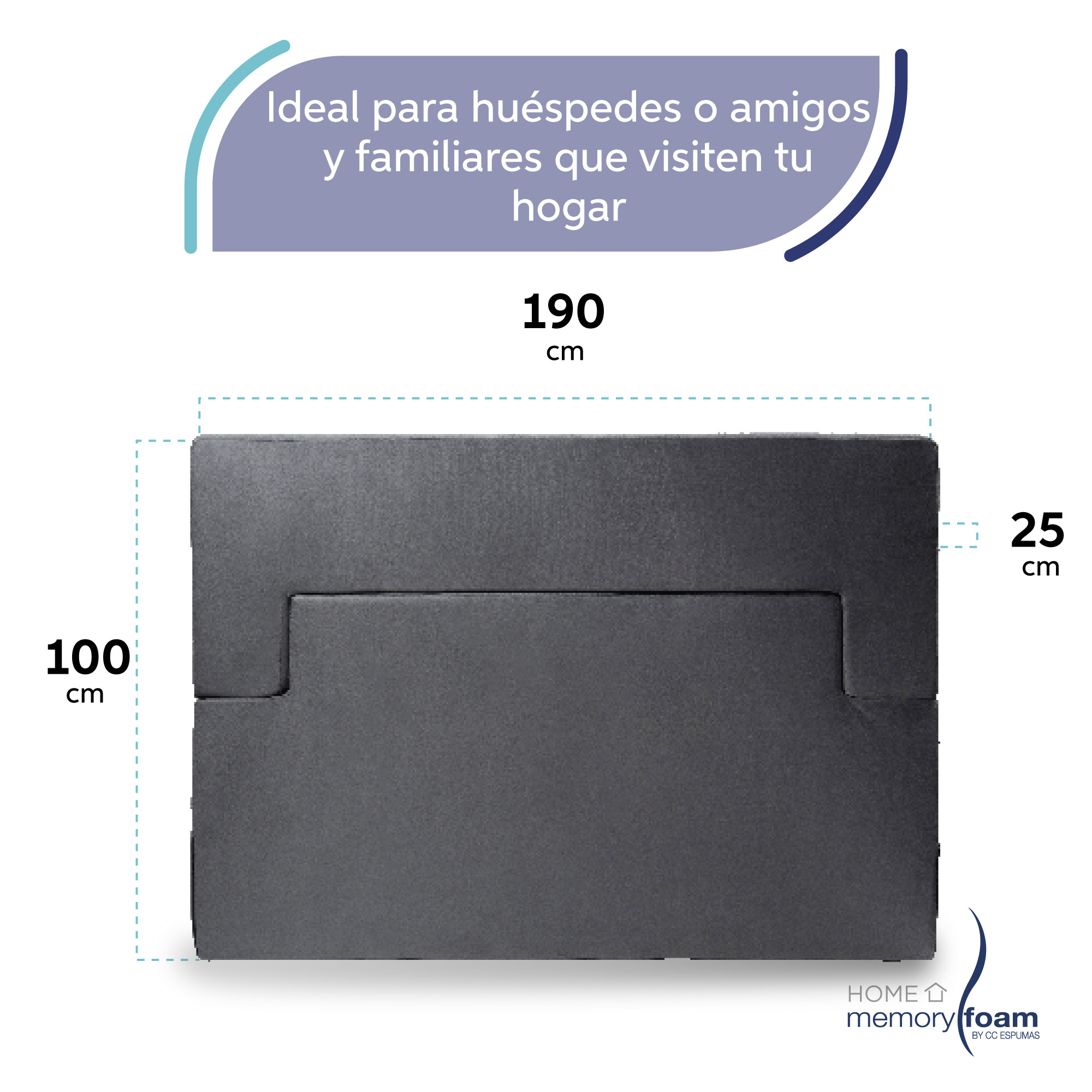MEMORY FOAM HOME Sofá Cama Individual Tamaño Individual Color Gris Medidas 190 x 100 x 25 cm.